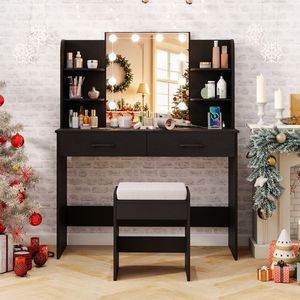Lighted Mirror <b>Makeup</b> <b>Vanity</b> Set with Stool Power Outlet Included - Product Image 3