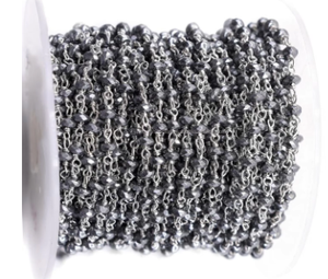 Hematite Faceted Rondelle Shape 925 Sterling <b>Silver</b> <b>Silver</b> Plated Rosary <b>Wire</b> Wrap Chain Jewelry - Product Image 3