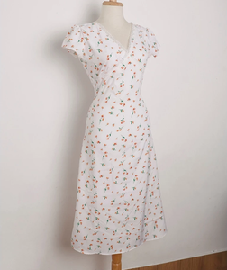 Sweet Women's Summer Floral Print Mini <b>Dress</b> Short Sleeve Puff Sleeve A-Line <b>Elastic</b> Waist Woven Cotton Casual <b>Dress</b> - Product Image 3