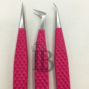 Ensemble de pinces à épiler pour extensions de cils, couleur rouge, pointe argentée, logo personnalisé accepté, acier inoxydable durable, usage régulier en salon - Product Image 6