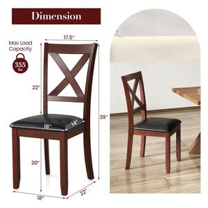 Ensemble de 2 chaises de salle à manger en tissu avec assise rembourrée en cuir, pieds en bois de caoutchouc, dossier haut, pour bar et cuisine - Product Image 3