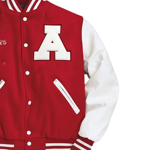 Chaqueta Varsity Roja para Hombre, Estilo Urbano, Corte Regular, Cuello Camisero, Color Sólido, Mezcla de Poliéster/Algodón - Product Image 6