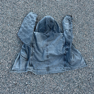 Vintage Washed Winter Loose Solid Eco-Friendly Denim <b>Jacket</b> Hooded <b>Zip</b> <b>up</b> Casual Streetwear Outerwear for Men - Product Image 2