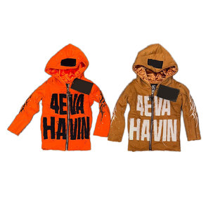 Best Quality <b>Zip</b> Big Distressed Embroidery Customized Logo Printing Rhinestone Winter Streetwear Breathable 100% Cotton <b>Hooded</b> - Product Image 4