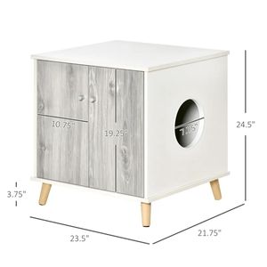 Lettiera per Gatti in Legno Bianco da 23,5 Pollici, Tavolino d'Appoggio per la Pulizia degli Animali Domestici - Product Image 2