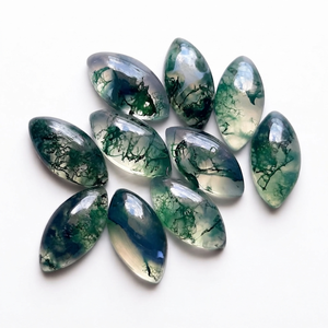 Agate mousse naturelle de qualité supérieure, forme marquise, cabochon, pierre précieuse en vrac pour la création de bijoux - Product Image 1