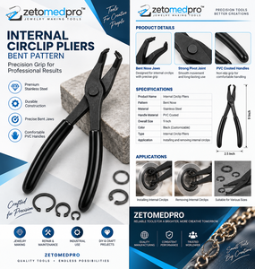 Alicates para Anillos de Retención Internos, Diseño Curvo, Acero Inoxidable, Mangos Recubiertos de PVC, 9 Pulgadas, Herramienta para Joyería, ZetomedPro - Product Image 4