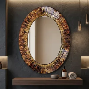 Oval Brown Gold Mosaic <b>Wall</b> <b>Mirror</b> Handmade Copper Glass Tile Frame Luxury Decorative Oval <b>Mirror</b> for Modern <b>Living</b> <b>Room</b> Bedroom - Product Image 4
