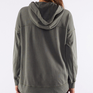 Sudadera con Capucha Verde Oliva para Mujer, Holgada, con Hombros Caídos, Manga Larga, Mezcla de Algodón y Bambú, Estilo Casual para Otoño - Product Image 3