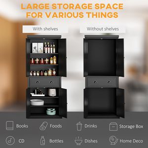 Dispensa da cucina autoportante nera con spazio contenitivo da 72 pollici e ante - Product Image 5