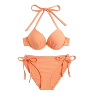 Conjunto de bikini sexy para mujer, nuevo, transpirable, sin costuras, de punto, con estampado sólido y logotipo en la copa. - Product Image 1