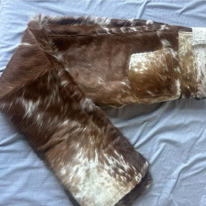 Pantalones de cuero vacuno 100% personalizables para hombre, estilo western con decoración de piel de vaca, pantalones rectos de cuero de vaca en venta - Product Image 3