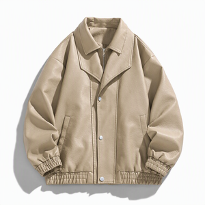 Chaqueta de cuero para hombre de marca privada, estilo con botones, cuerpo de cuero suave, estampado gráfico, forro acolchado y puños de punto acanalado. - Product Image 6