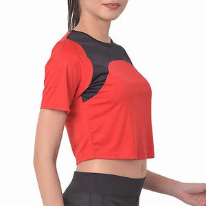 T-shirt court en coton épais pour femme, personnalisable avec logo, manches courtes, respirant, coupe classique, streetwear décontracté, color block, séchage rapide - Product Image 3