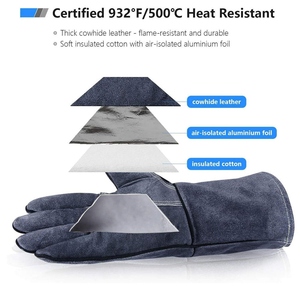 Gants de soudage en cuir de vachette, doublure isolante, feuille d'aluminium résistante à la chaleur, résistants aux flammes, gants de barbecue - Product Image 2