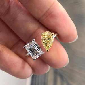 <b>Yellow</b> Pear Cut Diamond White Gold Luxury Engagement Ring Single Stone Prong <b>Set</b> Rhodium Plated IGI Certified Jewelry Gift - Product Image 2