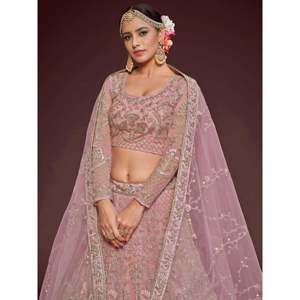 Pink Embroidered Net Plus Size Lehenga Choli for <b>Wedding</b> Engagement - Product Image 6