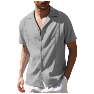 Chemise décontractée ample en lin pour homme 2026, à manches courtes, style plage, en satin uni tricoté pour l'été - Product Image 3