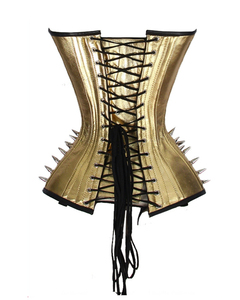 Wholesale Steel Boned Women Vegan/Genuine Leather Spikes and Hooks Overbust <b>Corset</b> Color Golden Made in Pakistan Custom logo Oem - Product Image 4