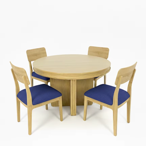 Ensemble de table à manger ronde moderne avec 4 chaises en frêne massif et placage MDF, durable et léger - Product Image 1