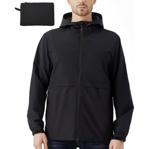 Men's Lightweight Jacket Windbreaker <b>Packable</b> Hooded <b>Raincoat</b> for Hiking Outdoor with Zippered Pocket - Product Image 1