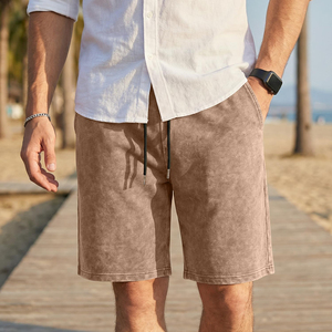 Pantalones Cortos Deportivos Unisex Personalizados de Verano, Ligeros, 100% Algodón, Impresión Serigrafiada, Estilo Urbano, Vintage, Lavado Ácido con Efecto Desgastado por el Sol - Product Image 4