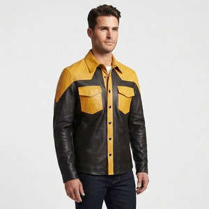 Camisa de Cuero de Manga Larga con Botones para Hombre, Camisa de Cuero con Botones y Bolsillos en el Pecho, Camisas de Cuero con Botones Frontales - Product Image 1