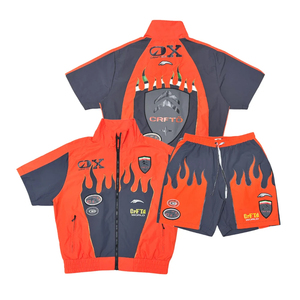 Graphics Men's Sporty Hooded Track Jacket and Shorts <b>Set</b> Orange Gray Leopard Print Breathable Acid Wash Quick Dry Spring Wear - Product Image 1