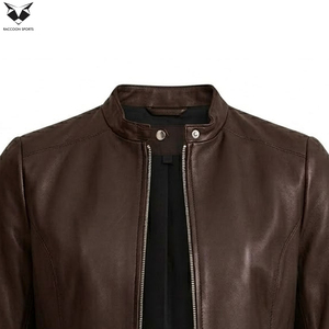Brown Color Highest Quality Zipper Style Unique Design Breathable Product Women's Genuine <b>Sheepskin</b> Leather <b>Jacket</b> With Pockets - Product Image 6