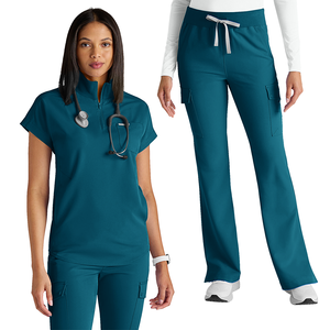 Uniformes de Enfermería Modernos al por Mayor, Traje de Enfermera de Manga Corta Elástico, Uniformes Médicos Personalizados para Mujeres - Product Image 2