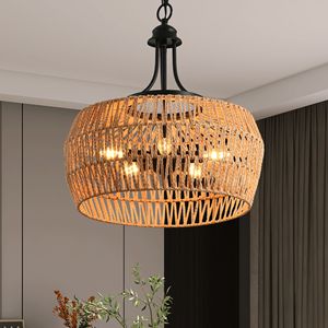 Stile Boho corda di canapa luce lampada a sospensione in juta intrecciata a mano catena con paralume a corda naturale lampada a soffitto per - Product Image 5