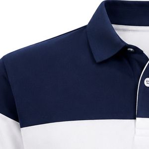 Navy Blue <b>White</b> Striped <b>Polo</b> Shirt Short Sleeve Color Block with JJ Logo Embroidery for <b>Men</b> Casual Golf Uniform Top Golf Wear - Product Image 5