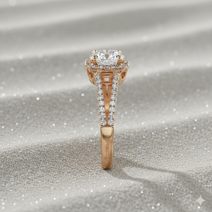 Anillo de compromiso con halo de diamantes y tallo dividido tipo cojín - Product Image 2