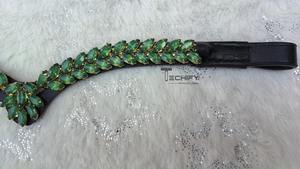 Techify - Bocados para Caballo en Forma de V de Cristal Verde con Detalles en Oro y Diseño de Hojas, Accesorios de Cuero Cómodos para Caballo - Product Image 2