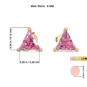 Yellow Plated Sterling Silver Trillion Cut Prong <b>Pink</b> <b>Sapphire</b> Stud <b>Earrings</b> Classic Women's Jewelry 1.5g Heerani Jewels - Product Image 6