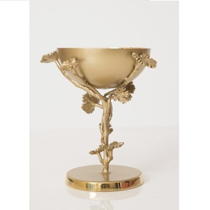 Golden Metal Serving Bowl With Organic <b>Twig</b> Design Carved Oriental Style Handmade <b>Decorative</b> Bowl For Wedding Party Use - Product Image 1