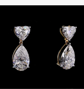 Pendientes de Oro Amarillo con Diamantes Cultivados en Laboratorio, Claridad D-E VVS-VS, Corte Corazón y Pera, Certificados por IGI, Joyería Moderna para Mujer, Ideal para Bodas y Fiestas - Product Image 1
