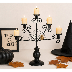 Candelabro de Metal con Diseño de Telaraña, 5 Brazos, Elegante, Negro, Centros de Mesa Espeluznantes para Halloween, Fiestas en Casas Encantadas y Decoración del Hogar - Product Image 2