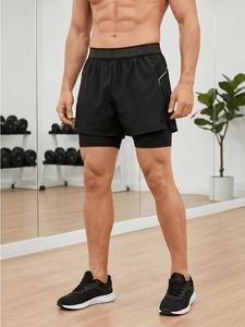 Men Quick Dry Men Sporty Quick Dry 100% Polyester Running Shorts with Pockets Elastic Waist Mid Length Solid <b>Black</b> <b>Board</b> Shorts - Product Image 4