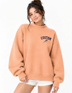 Custom Oversized <b>Mock</b> Neck Top Premium Women Sweatshirt Wholesale Fashion Clothing Comfortable Loose Silhouette Everyday Casual - Product Image 3