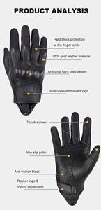 Gants de moto d'hiver rétro unisexes, pour écran tactile, en cuir véritable, respirants, coupe-vent, pour course de moto - Product Image 2