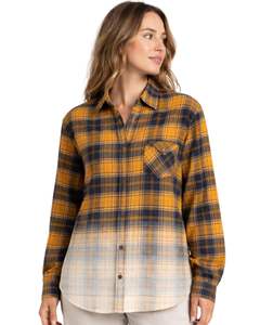 Chemise en flanelle à carreaux moutarde et marine personnalisée pour femme, manches longues, boutonnée, décontractée, en mélange de coton, haut tendance automne-hiver - Product Image 1