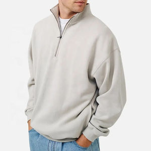 Luxury <b>Men</b> Pure Cotton Fleece <b>Half</b> <b>Zip</b> Pullover Stand Collar Oversized Casual Regular Sleeve Solid Design Breathable <b>Men</b> <b>Jacket</b> - Product Image 2