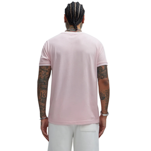 <b>Mens</b> Light <b>Pink</b> Slim Fit Crew Neck T <b>Shirt</b> With Contrast Rib Collar And Sleeve Trim Casual Short Sleeve Jersey Streetwear top - Product Image 2