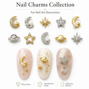 Breloques pour ongles Kawaii en perles avec motifs brillants de planètes et de lune, pour accessoires de manucure DIY japonais - Product Image 1