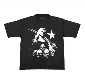 Novedades en Ropa Urbana: Camiseta Negra Oversize con Estampado Gráfico, de Algodón Grueso, Cuello Personalizado, Corte Cuadrado y Recortado para Hombre - Product Image 3