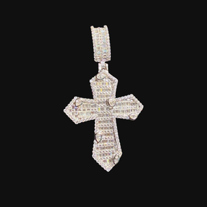 Moissanite Iced Out <b>Cross</b> Pendant Baguette Pave Hip Hop Luxury Statement Necklace <b>Charm</b> Jewelry For Men Women - Product Image 3