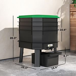 Composter per vermi a 4 scomparti da 7,4 galloni, verde scuro, per interni/esterni, con aeratore per il riciclo dei rifiuti alimentari - Product Image 3