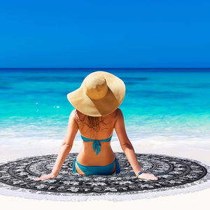 Tapis mural rond imprimé d'oiseaux, tapisserie de Yoga, Mandala, style indien, pour plage, pique-nique de plage, vente en gros - Product Image 1