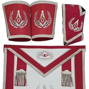 Ensemble de Regalia Maçonnique pour Maître Maçon de Loge Bleue : Tablier Bleu/Rouge, Collier et Gants (Manchettes) - Product Image 1